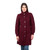 Ladies Wine Aran Wool Coat With Trinity Knotwork Details Studio Front Side On Scottishwebstore.com
