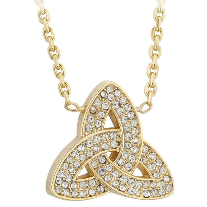 Gold Plated Crystal Trinity Knot Pendant ExclusivelyIrish.com