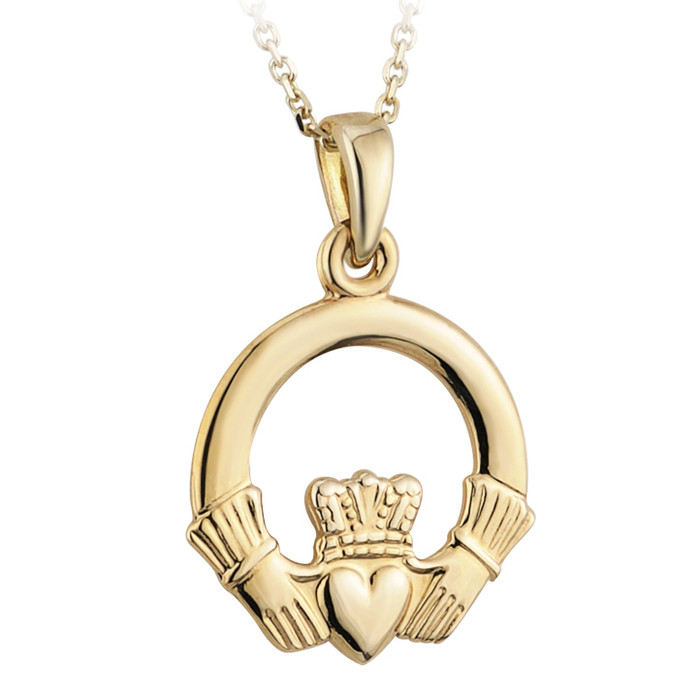 Gold Plated Large Claddagh Pendant on a Chain ExclusivelyIrish.com Gold Plated Large Claddagh Pendant on a Chain ExclusivelyIrish.com