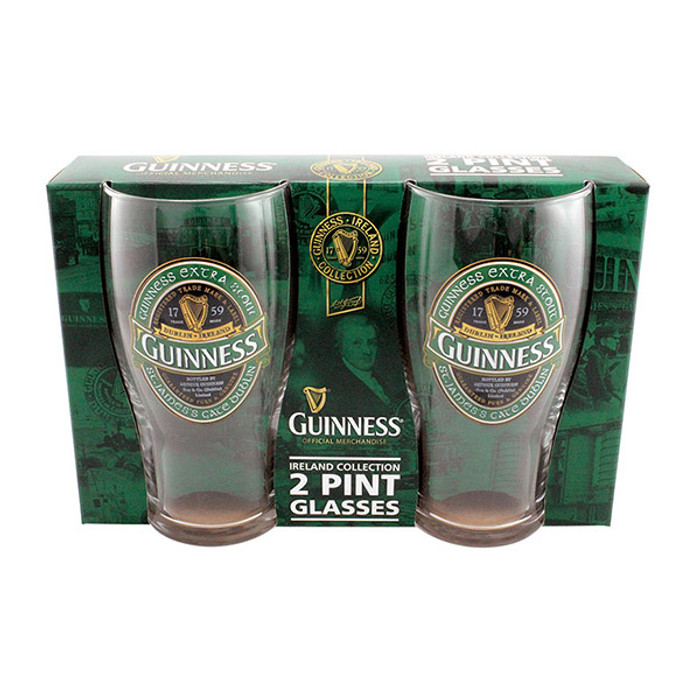 Guinness Green Collection Pint Glass Set Of 2 ExclusivelyIrish.com