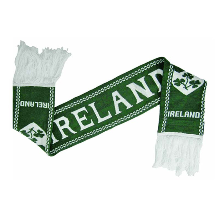 SCIRR-DARKGR-OS Ireland Green Soccer Scarf 4.5FT. Double Layer Studio Front View ExclusivelyIrish.com