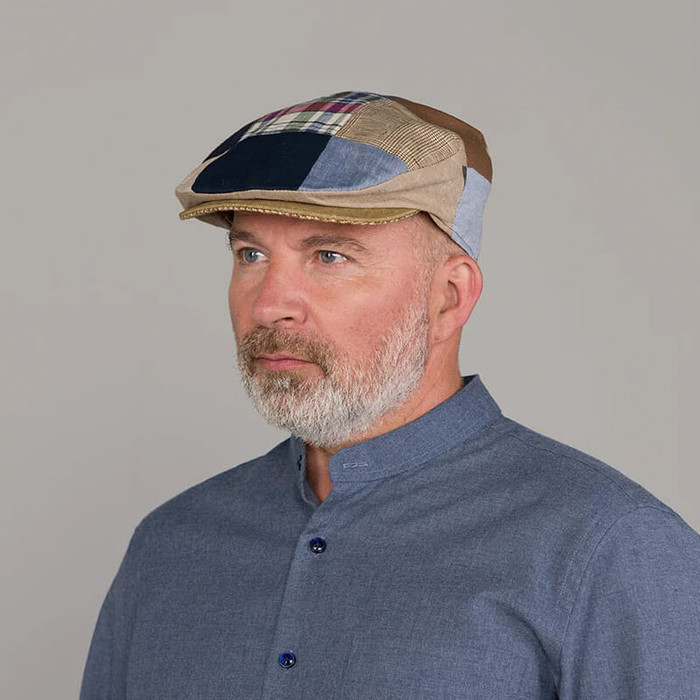 77B1L-Patch Vintage Irish Linen Patchwork Cap for Men Made in Ireland ExclusivelyIrish.com