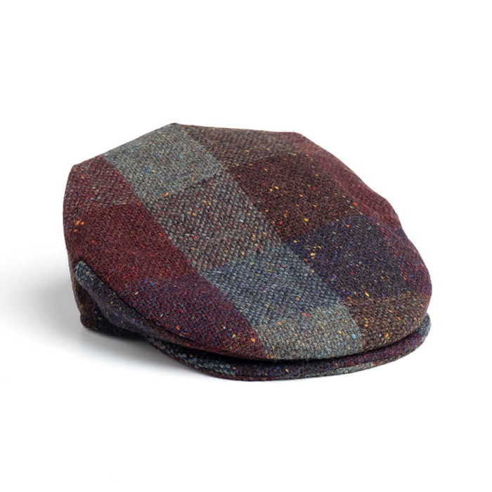 77B2-A1/1 Traditional Irish Tweed Flat Cap in Purple- Green Window Pattern ExclusivelyIrish.com