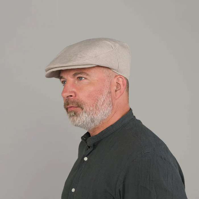 77B2L-Sand Vintage Irish Linen Flat Cap for Men Made in Ireland ExclusivelyIrish.com