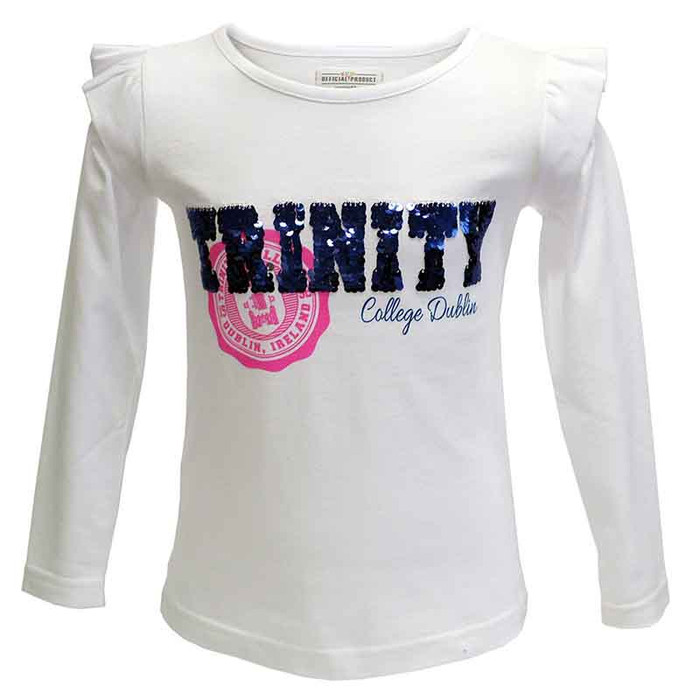 TRIN7000 White Trinity Sequin Kids Long Sleeve Top Studio Front View ExclusivelyIrish.com