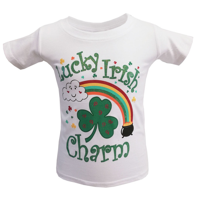 White Lucky Irish Charm Kids T-Shirt ExclusivelyIrish.com