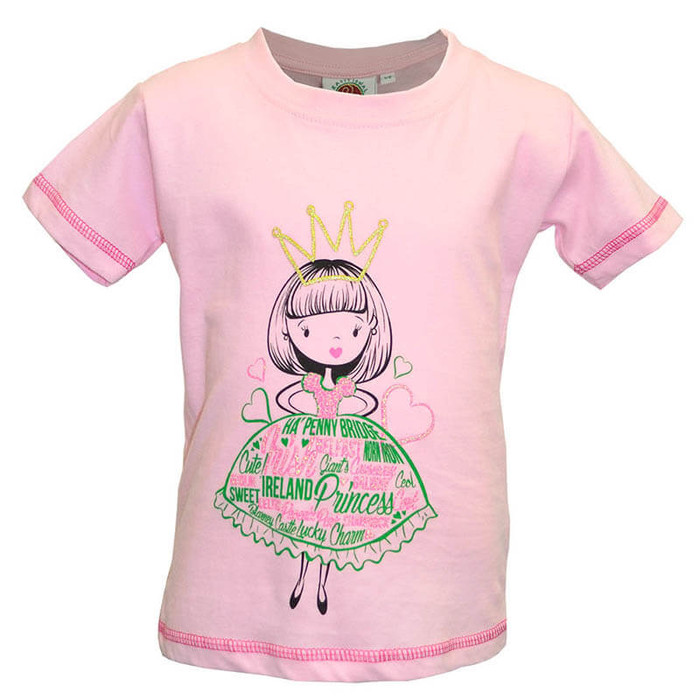 T7491 Pink Princess Girl Kids T-Shirt Studio Front View ExclusivelyIrish.com
