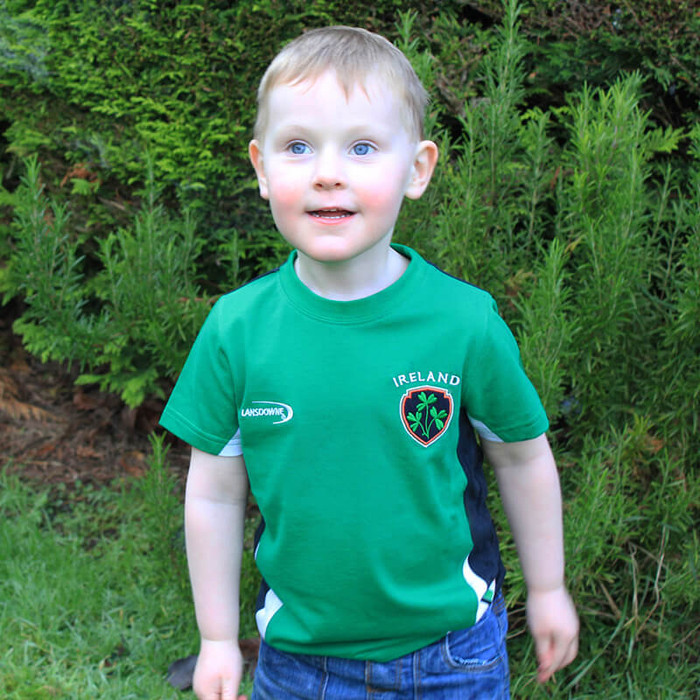 R7169 Lansdowne Emerald Ireland Crest Kids T-Shirt Lifestyle Front View ExclusivelyIrish.com