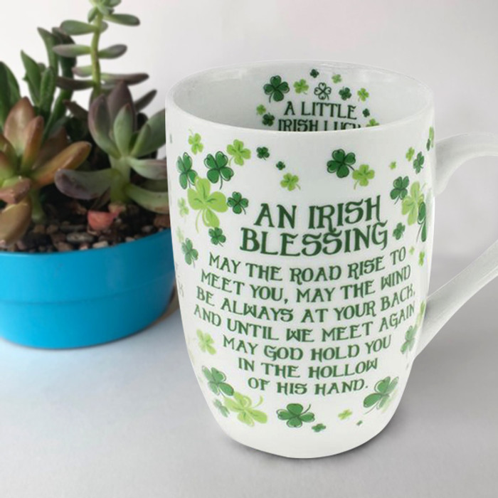 Ceramic Mug With Four Leaf Clover Blessing Print ExclusivelyIrish.com