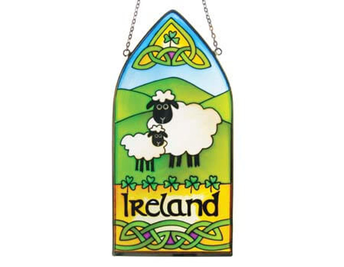 Irish Sheep Gothic Stained Glass Panel ExclusivelyIrish.com