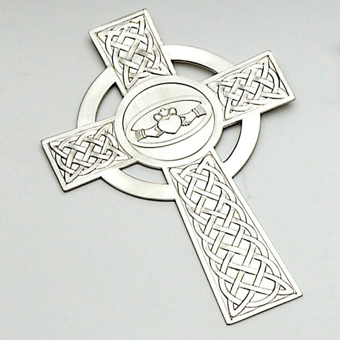 P124 Mullingar Pewter Claddagh Cross ExclusivelyIrish.com