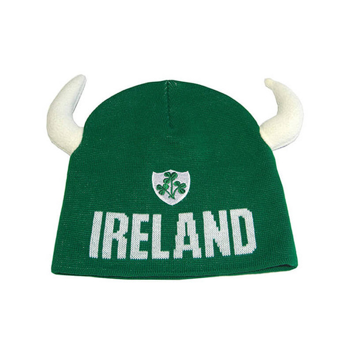 R6049-OS Beanie Hat With Viking Horns And Ireland Crest ExclusivelyIrish.com