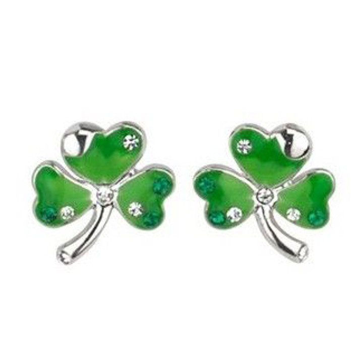 Green Enamel & Crystal Shamrock Stud Earrings ExclusivelyIrish.com