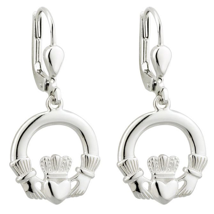 Claddagh Earrings Sterling Silver Drop ExclusivelyIrish.com