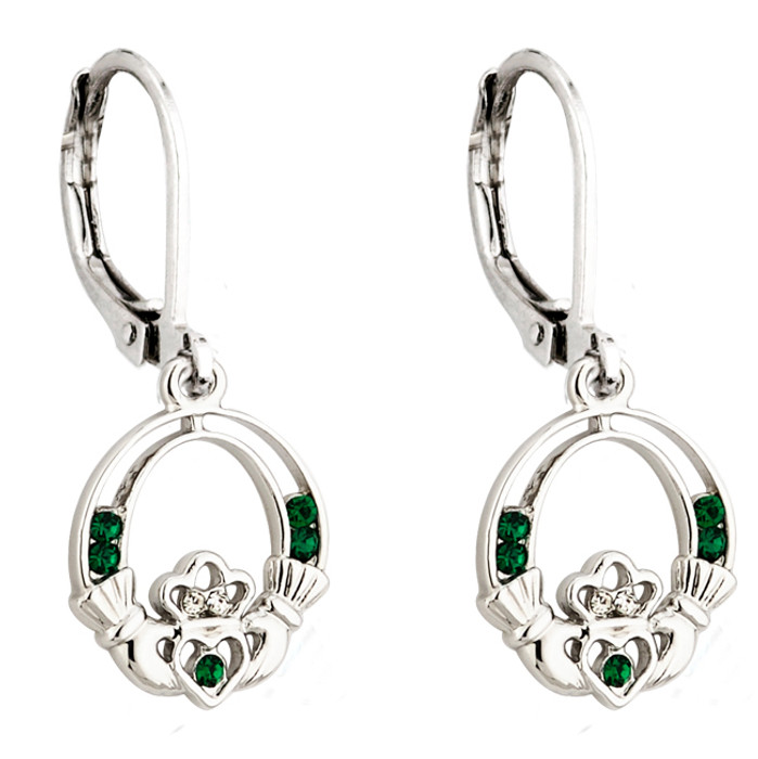 Lucky Crystal Claddagh Drop Earrings ExclusivelyIrish.com