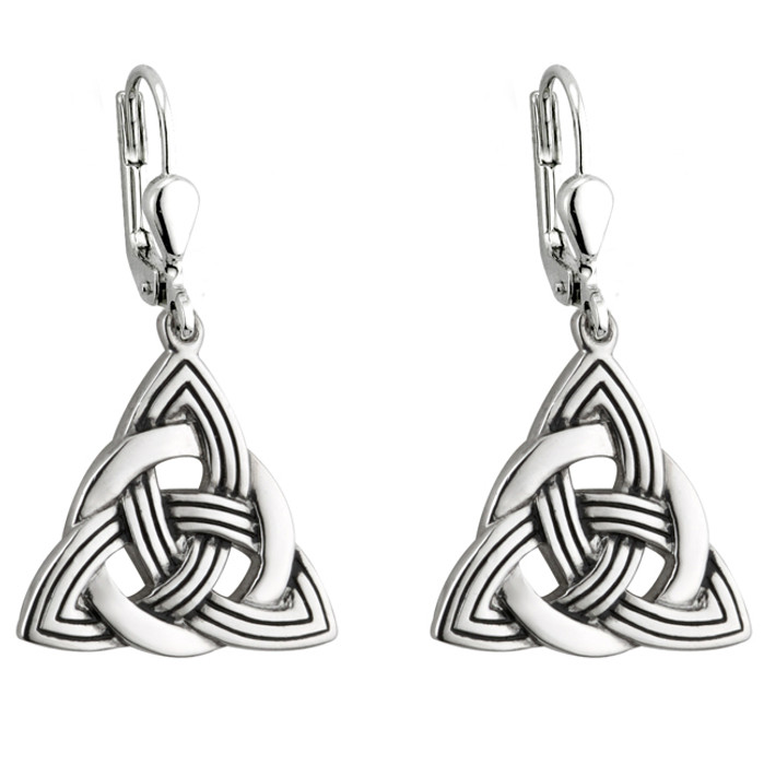 Rhodium Celtic Trinity Drop Earrings ExclusivelyIrish.com