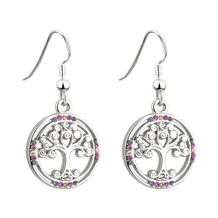 Solvar Rhodium Crystal Tree of Life Earrings ExclusivelyIrish.com