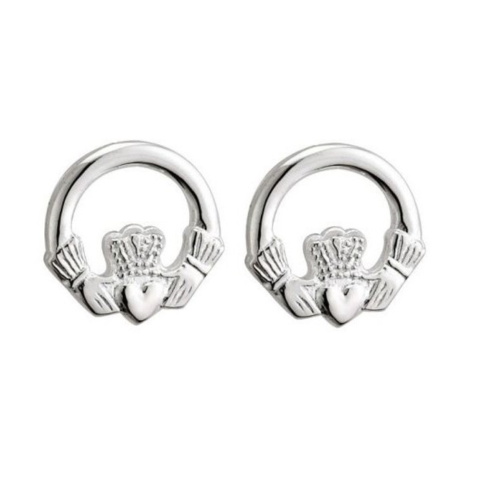 Sterling Silver Mini Stud Claddagh Earrings ExclusivelyIrish.com