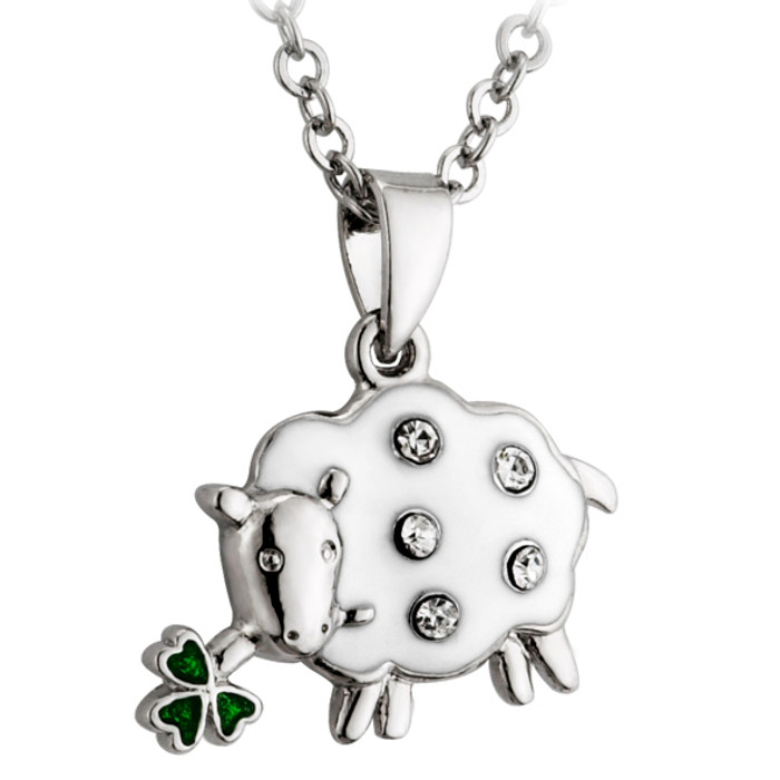 Lucky Enamel & Crystal Sheep Pendant ExclusivelyIrish.com