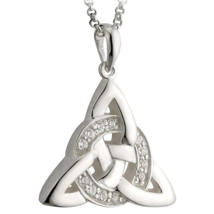 CZ Sterling Silver Trinity Knot Necklace ExclusivelyIrish.com