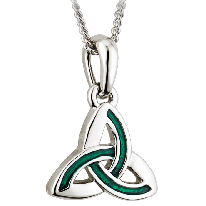 Rhodium Plated Trinity Enamel Pendant on a Chain ExclusivelyIrish.com