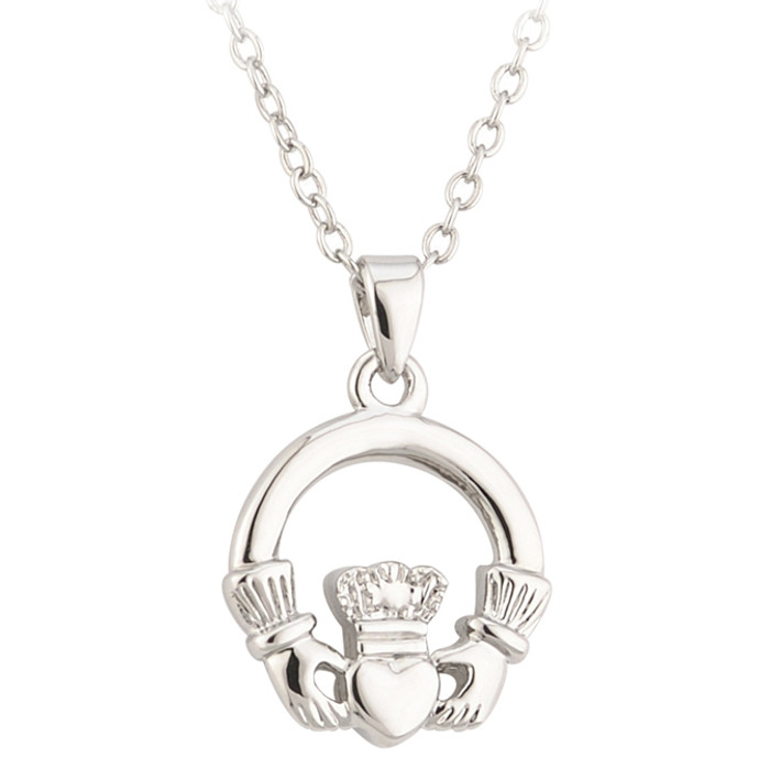 Lucky Rhodium Claddagh Pendant on a Chain ExclusivelyIrish.com Lucky Rhodium Claddagh Pendant on a Chain ExclusivelyIrish.com