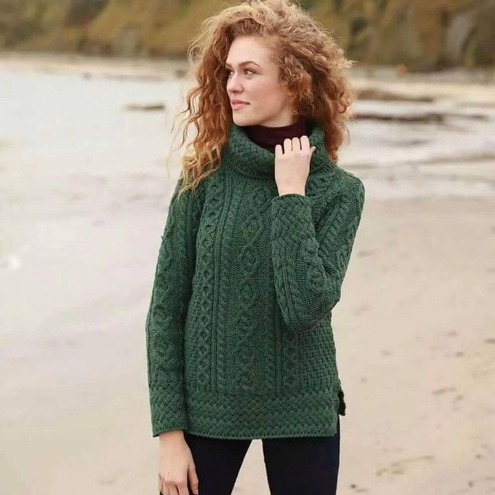 A191403 CONNEMARA GREEN Colour Breathable Wool Womens Aran Sweater ShopAran.com