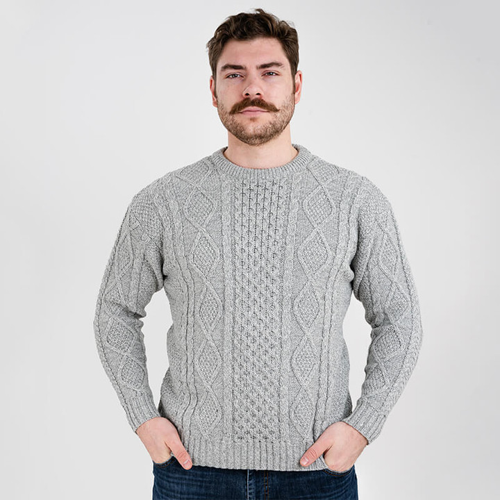 Crew Neck Aran Men's Sweater GREY Colour