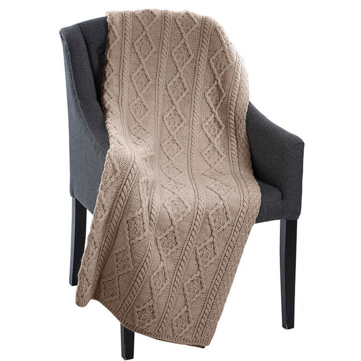 SA189 033 BEIGE SKIDDAW Colour Aran Knit Throw Made With Fisherman Wool ShopAran.com
