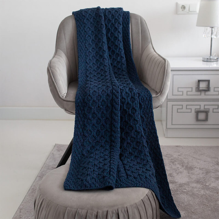 SHOP NOW MT125 110 OCEAN BLUE Colour Irish Merino Wool Aran Blanket ON ShopAran.com