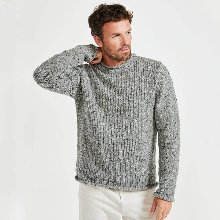 R193 455 SILVER Colour 100% Donegal Tweed Wool Men’s Roll Neck Sweater ShopAran.com