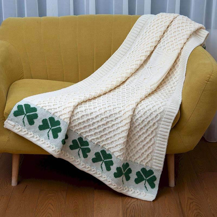 MT118 100 OS Shamrock Aran Wool Throw ShopAran.com