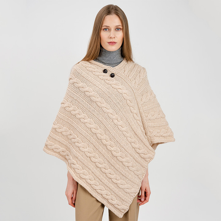 IFL181 609 Buttoned Irish Aran Poncho ShopAran.Com