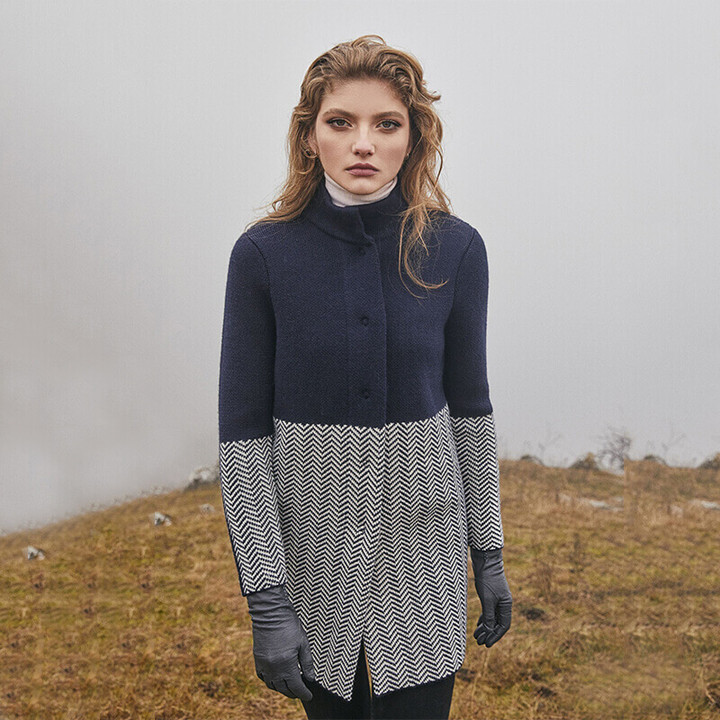 AWL320 304 NAVY BLUE Colour Irish Aran Herringbone Merino Wool Coat ShopAran.com