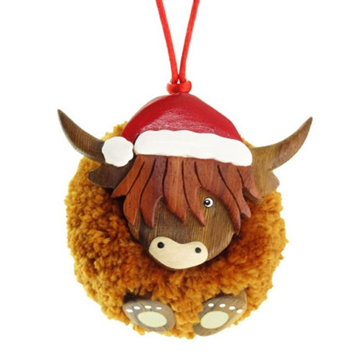 GA-AP1616 Round Highland Cow Christmas Tree Ornament Scottishwebstore.com