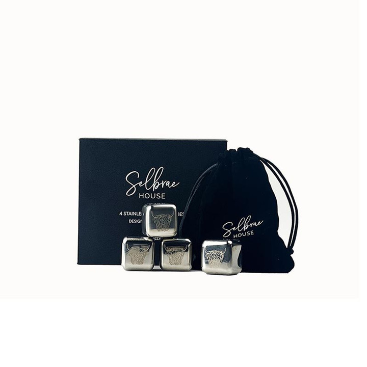 SH-JS/WS4/HC Stainless Steel Highland Cow Engraved Whisky Stones Studio Scottishwebstore.com