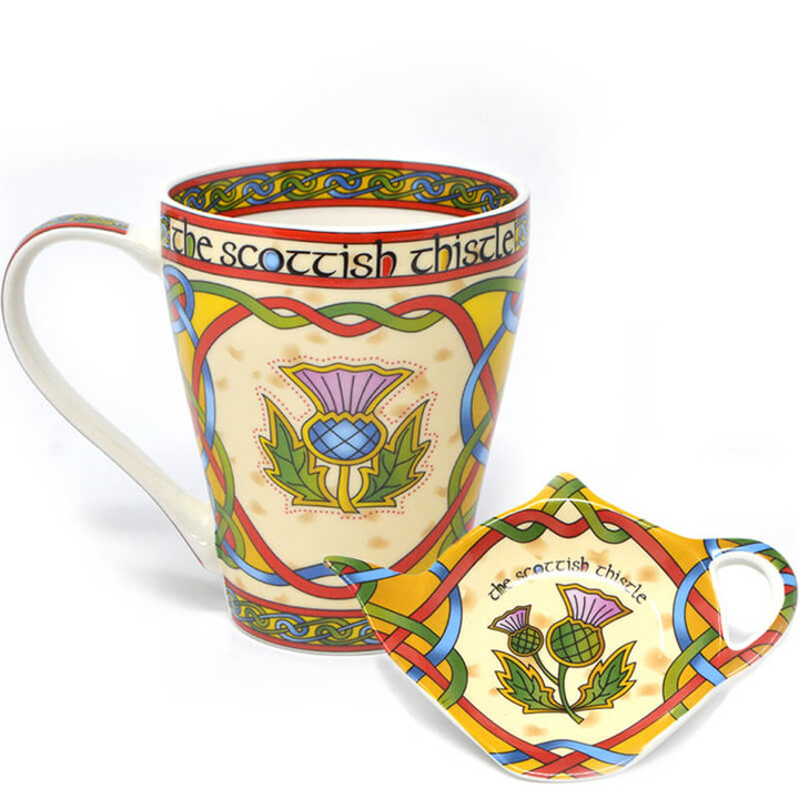 CL-73-61 CL-73-68 Bone China Celtic Designed Thistle Mug and Tea Bag Holder Scottishwebstore.com