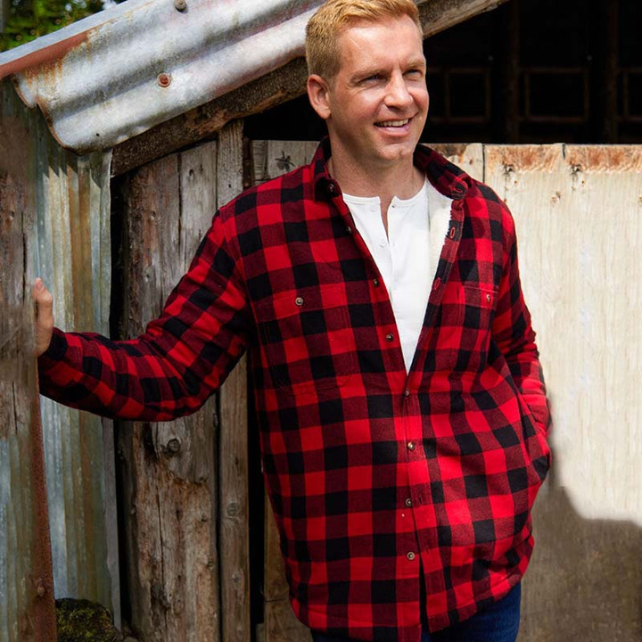 LV-FLFS-LV9 Men's Tartan Fleece Shirt in Red & Black Check Scottishwebstore.com