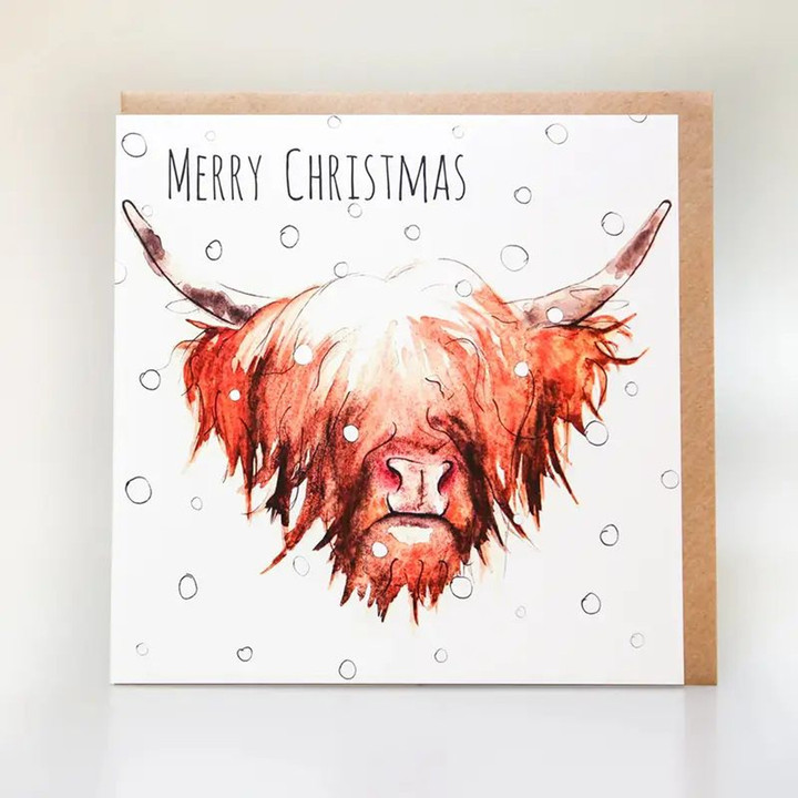 CB-HC-03 Highland Cow Painting Greeting Card Scottishwebstore.com