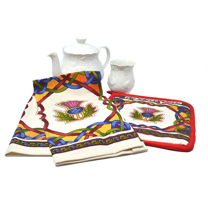 CL-73-114 Thistle Flower Kitchen Set of Tea Towel & Pot Holder Scottishwebstore.com