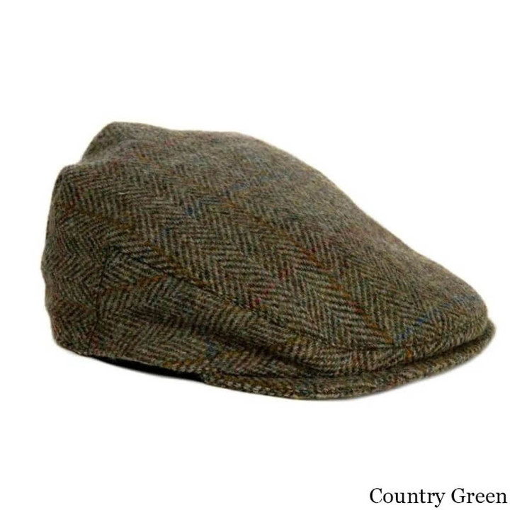 MCS-CB2406-C001T-COUNTRY GREEN Colour Men's Harris Tweed Herringbone Flat Cap Scottishwebstore.com
