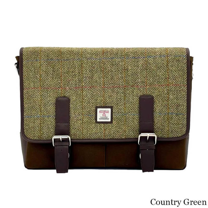 MCS-CB5006-C001T-COUNTRY GREEN Colour Handwoven Harris Tweed Messenger Bag Scottishwebstore.com