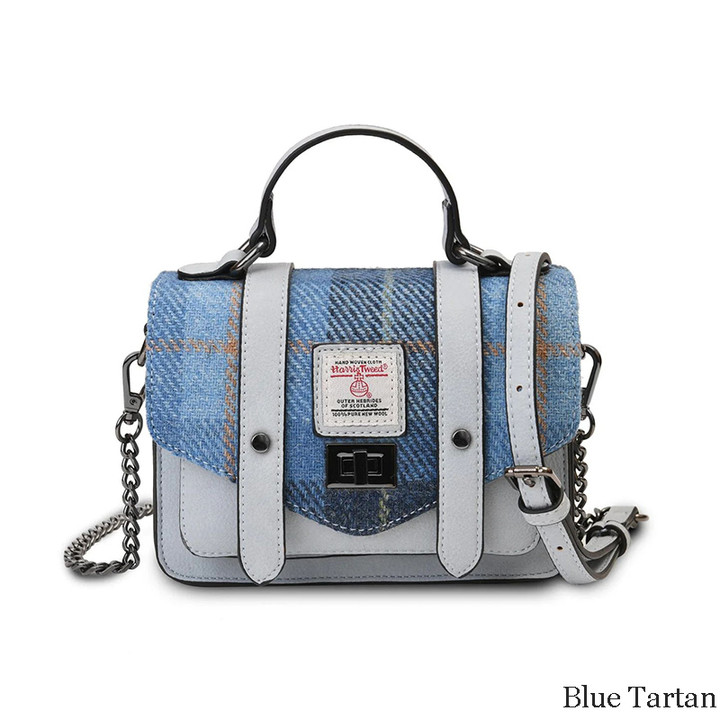 Handcrafted Harris Tweed Baby Satchel Blue Tartan Scottishwebstore.com