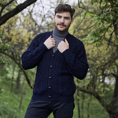 Mens V Neck Cable Cardigan | ExclusivelyIrish.com