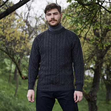 Mens Traditional Aran Crew Neck Sweater