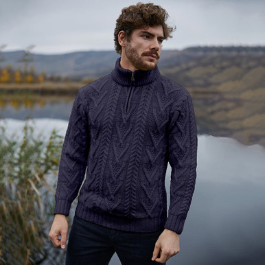 Mens Zip Neck Fisherman Sweater | ExclusivelyIrish.com