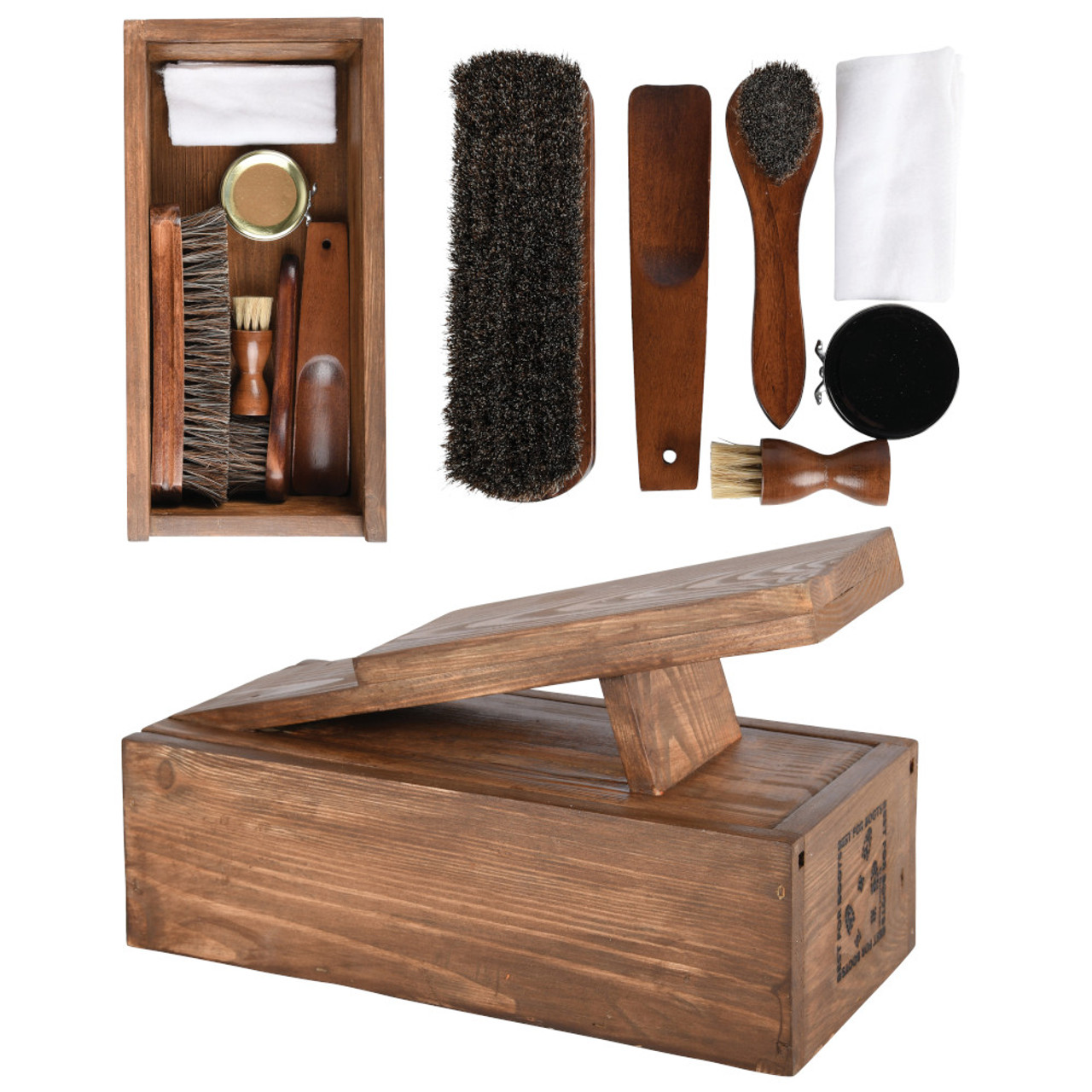 Wooden Boot Cleaning Kit With Foot Rest 