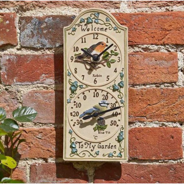 Garden / Home Birdberry Wall Clock and Thermometer