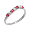 White Gold Wavy Stackable CZ Ruby Ring