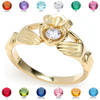 Yellow Gold Cubic Zirconia Claddagh Birthstone Ring